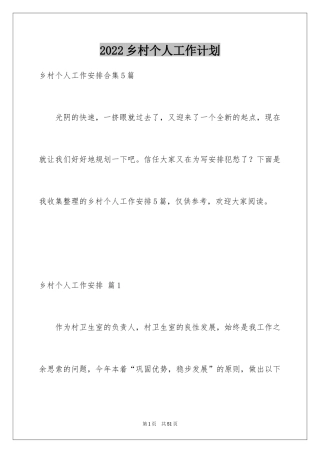 2024乡村个人工作计划