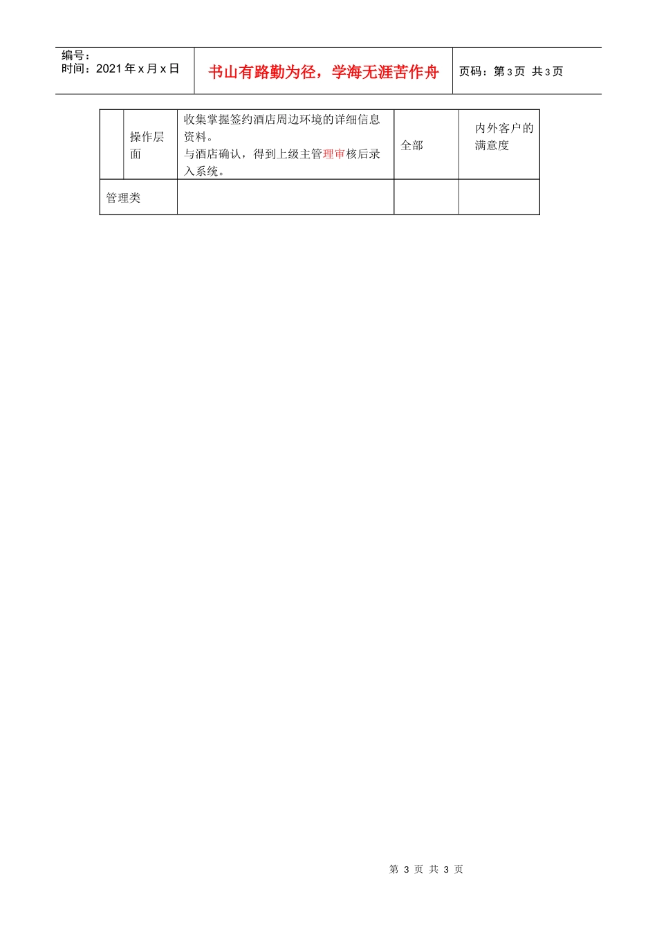 酒店业务部信息汇主管岗位说明书_第3页