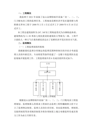 某公司厂房、门卫配电房工程监理工作总结