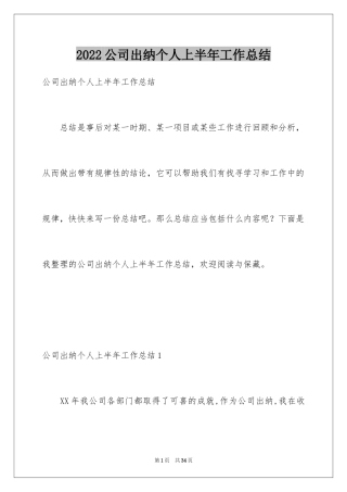 2024公司出纳个人上半年工作总结