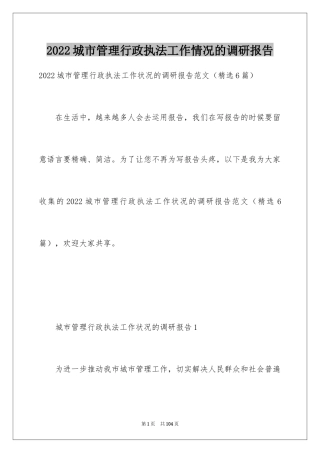 2024城市管理行政执法工作情况的调研报告