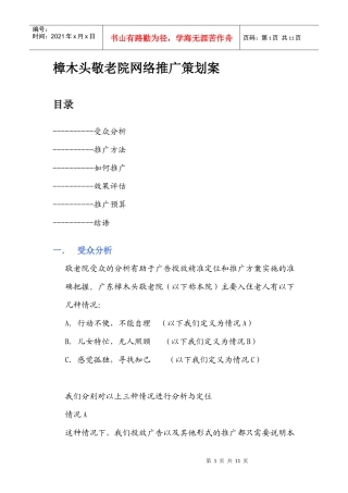 樟木头敬老院网络推广策划案