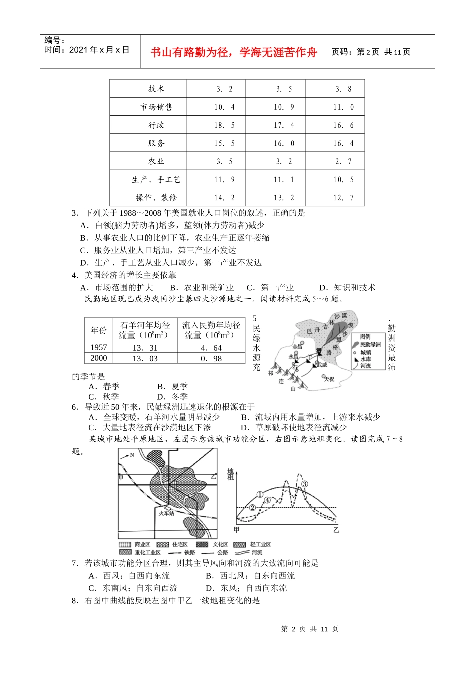 河南省焦作市高三第二次质量检测 文综_第2页