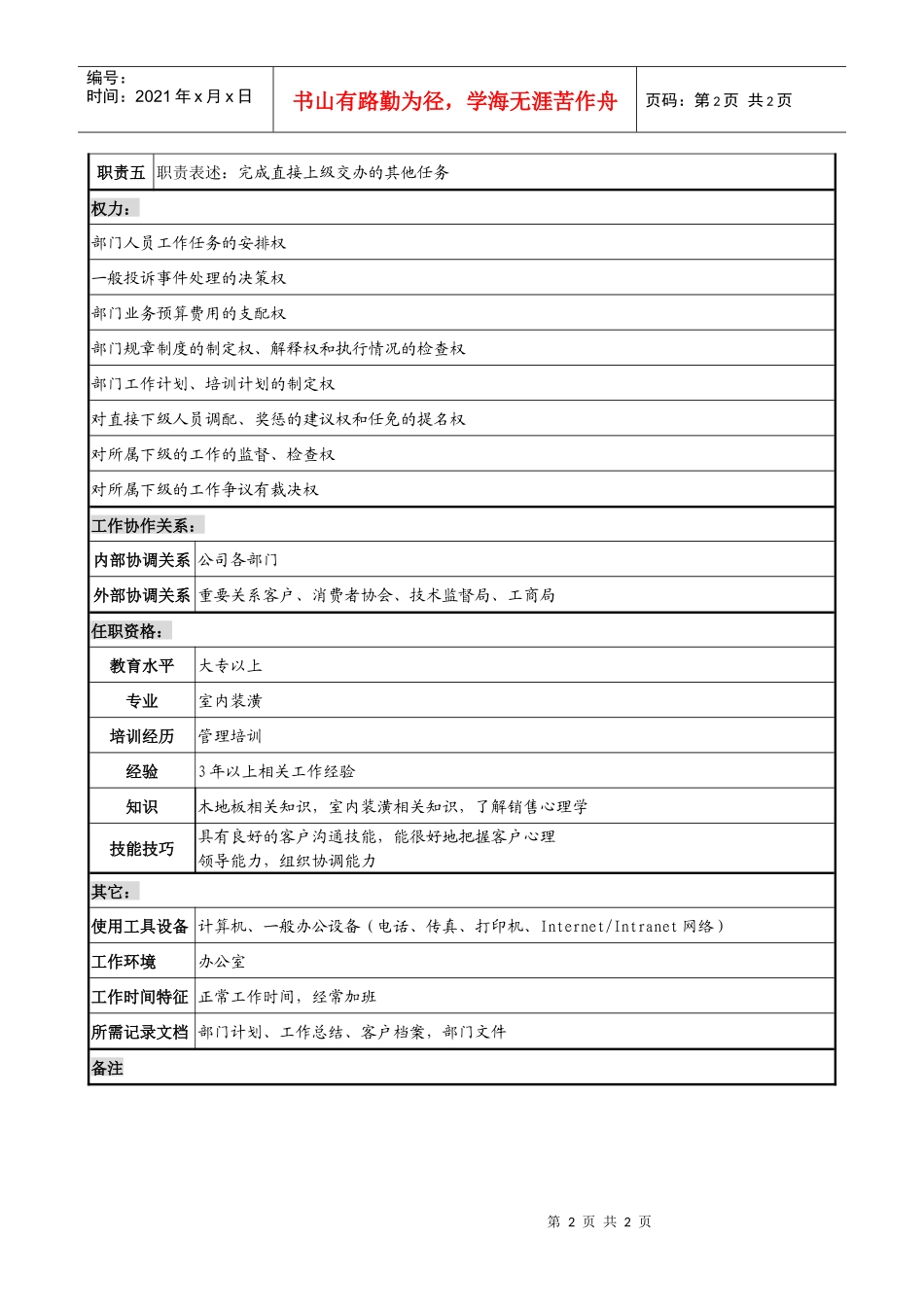 木业公司售后服务部部长岗位说明书_第2页