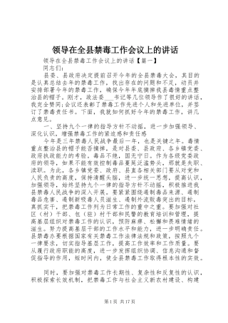 领导在全县禁毒工作会议上的讲话发言