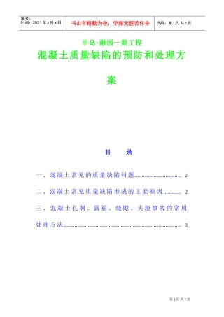 半岛融园一期砼质量缺陷方案(DOC5页)