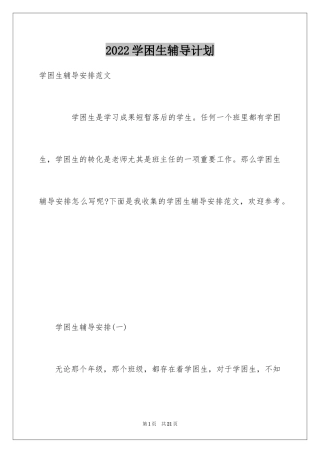 2024学困生辅导计划