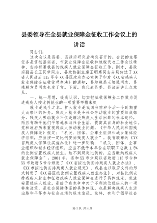 县委领导在全县就业保障金征收工作会议上的讲话发言