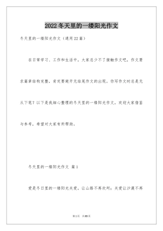 2024冬天里的一缕阳光作文
