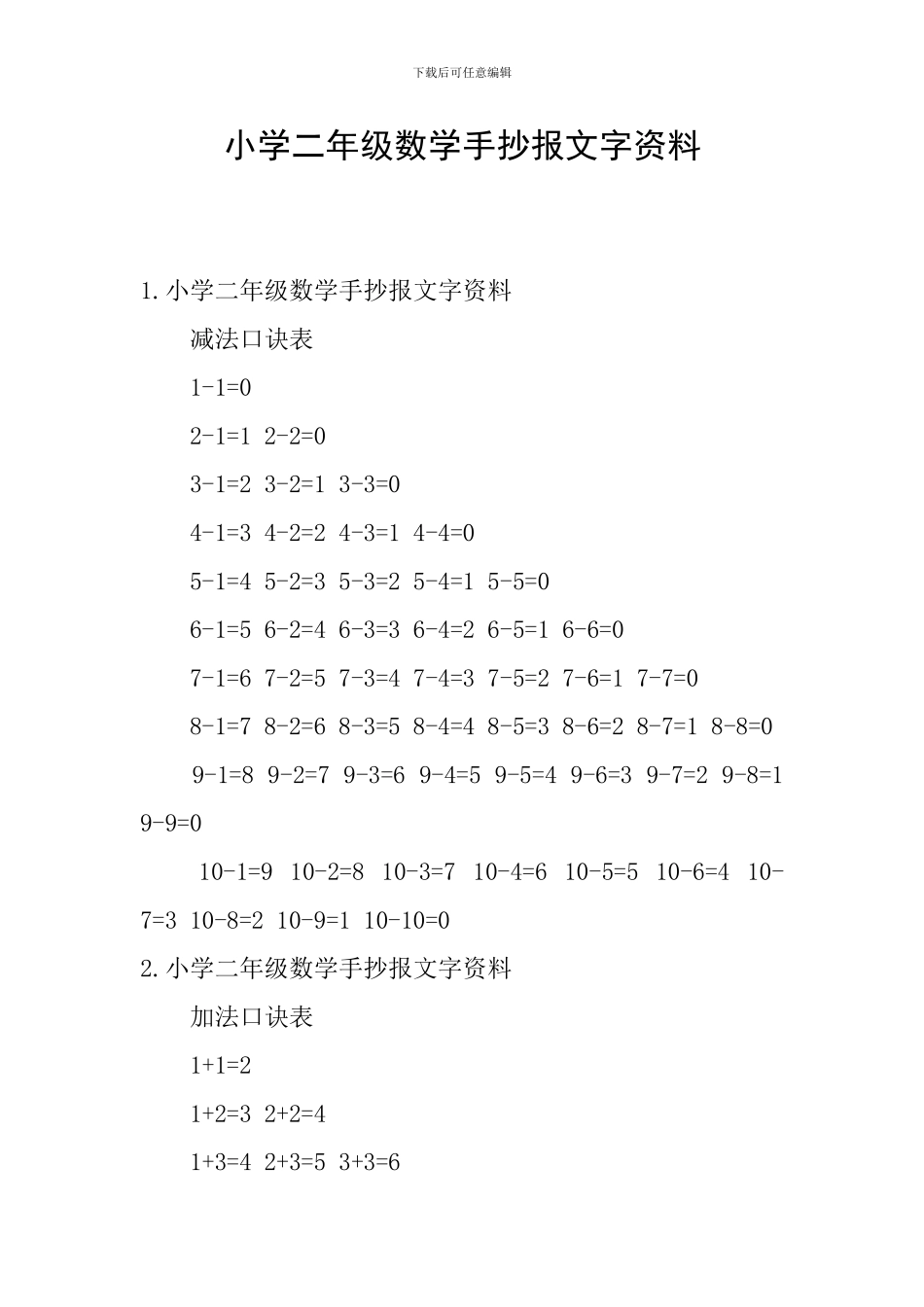 小学二年级数学手抄报文字资料_第1页