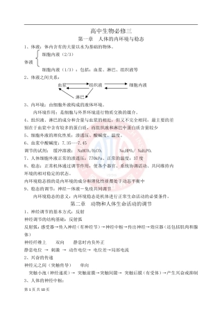 高中生物必修三知识点总结(彩色精华版)