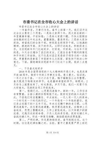 市委书记在全市收心大会上的讲话发言