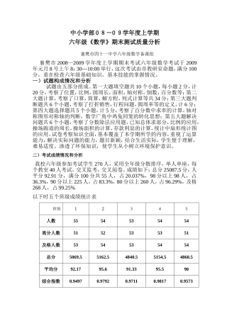 中学年度六年级上学期数学期末测试质量分析杨元友