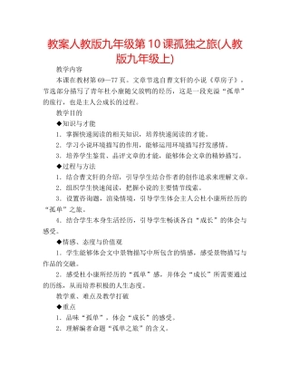 教案人教版九年级第10课孤独之旅(人教版九年级上) 