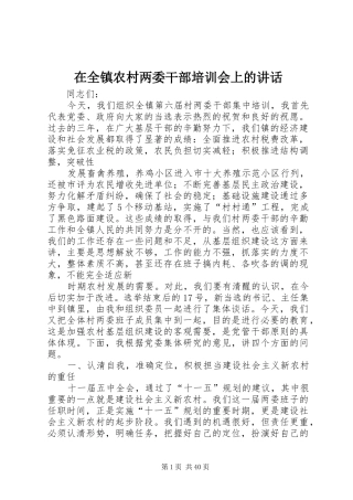 在全镇农村两委干部培训会上的讲话发言