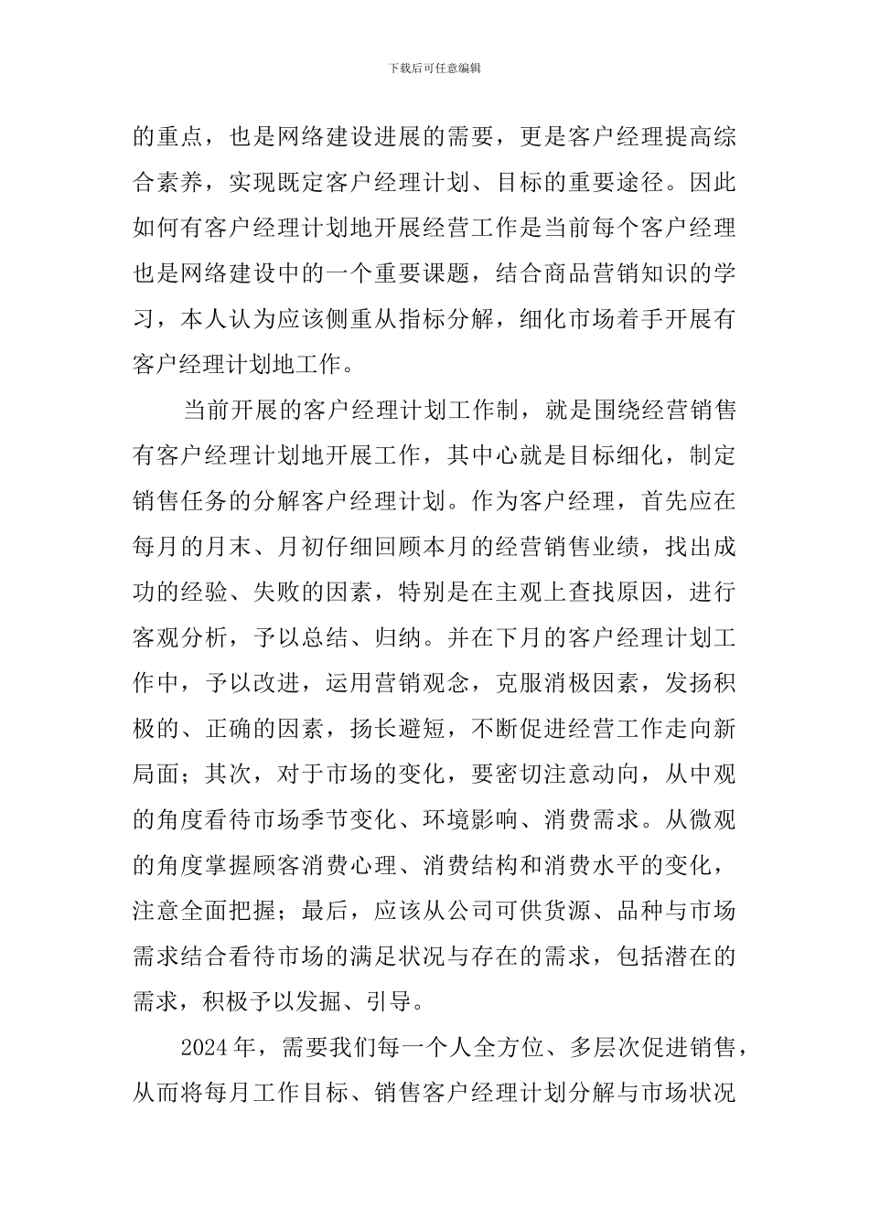 2024客户经理工作计划_第2页