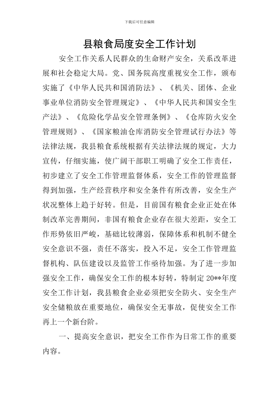 县粮食局度安全工作计划_第1页