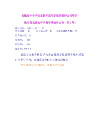 花园初中学员学情统计公布（第1号）