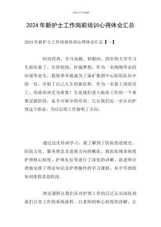 2024年新护士工作岗前培训心得体会汇总