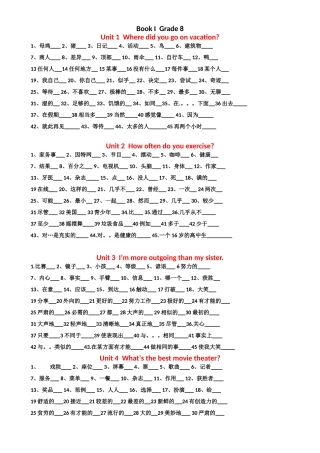 八年级上册英语单词默写版