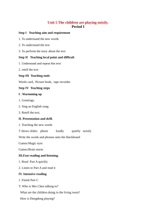 六级英语上册 Unit 5 The children are playing noisily period1教案 湘少版