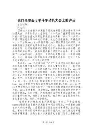 在打黑除恶专项斗争动员大会上的讲话发言