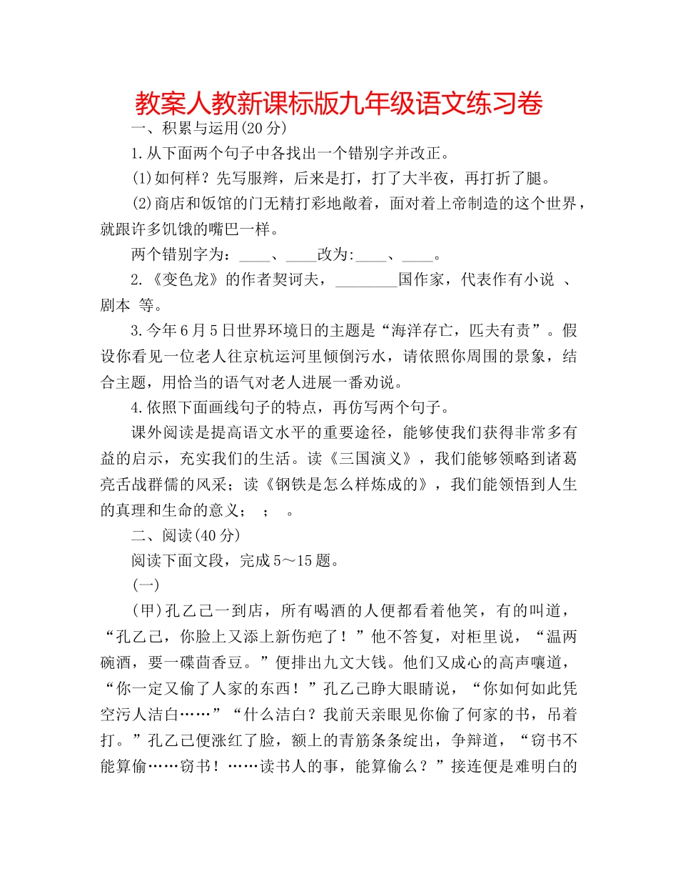教案人教新课标版九年级语文练习卷 _第1页
