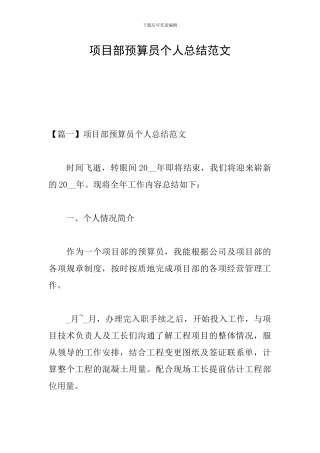 项目部预算员个人总结范文