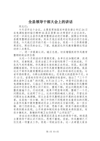 全县领导干部大会上的讲话发言