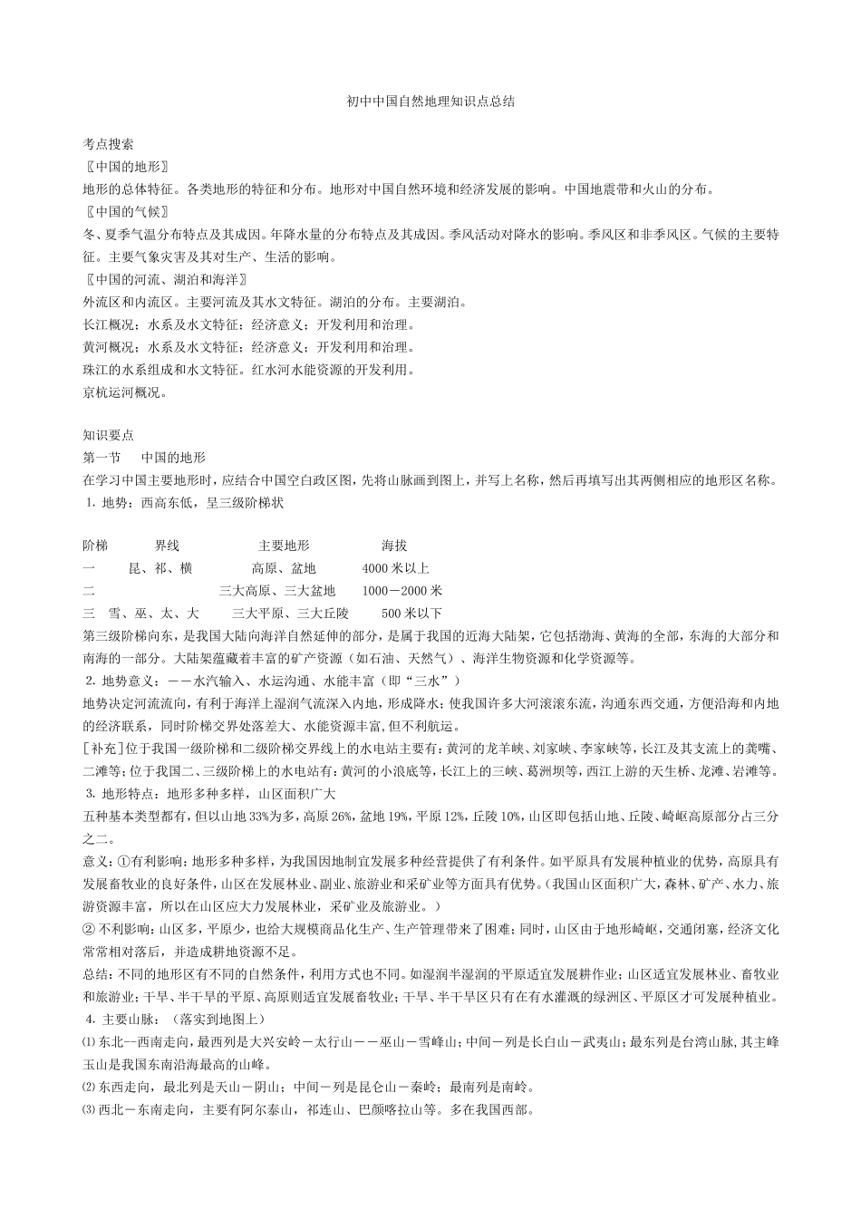 初中中国自然地理知识点总结_第1页