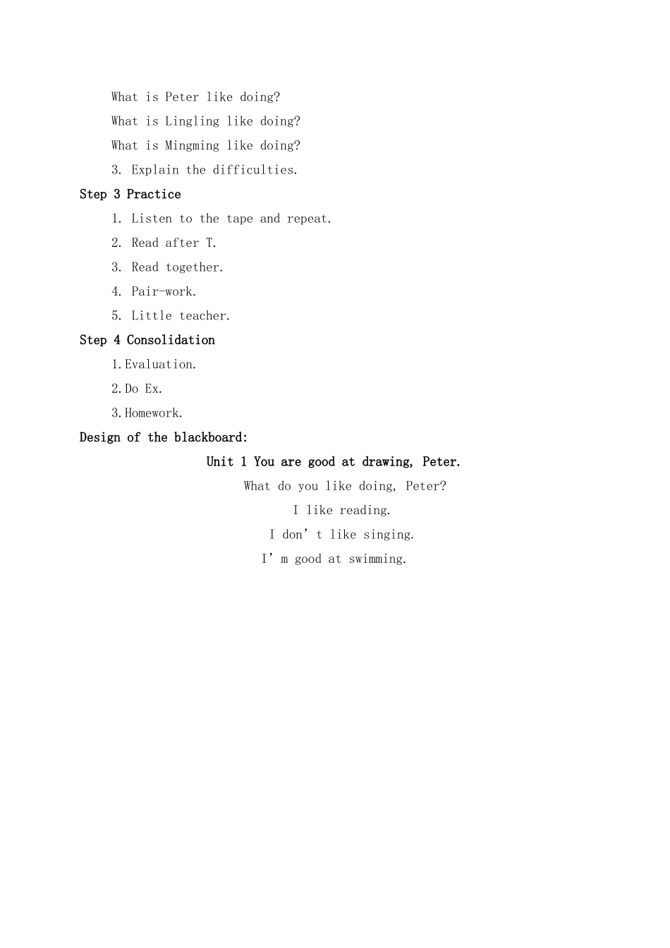 六级英语下册 Unit 1 You are good at drawing, Peter period2教案 湘少版_第2页