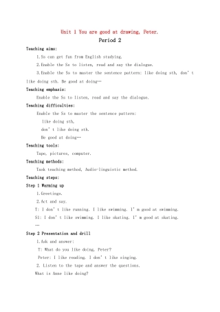 六级英语下册 Unit 1 You are good at drawing, Peter period2教案 湘少版
