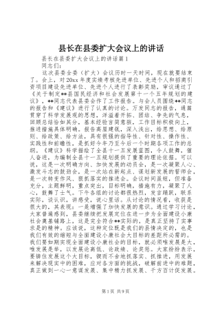 县长在县委扩大会议上的讲话发言