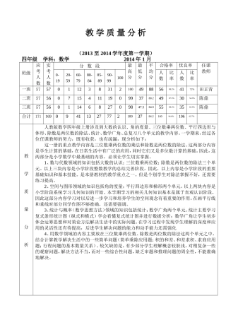四年级数学年级组教学质量分析表201416