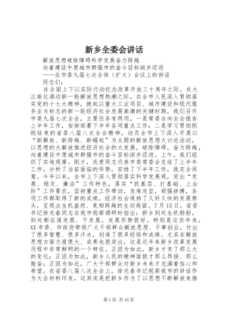 新乡全委会讲话发言