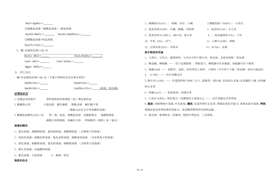 酸碱盐方程式及相关知识点_第2页