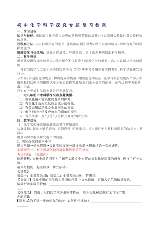 初中化学实验探究专题复习教案