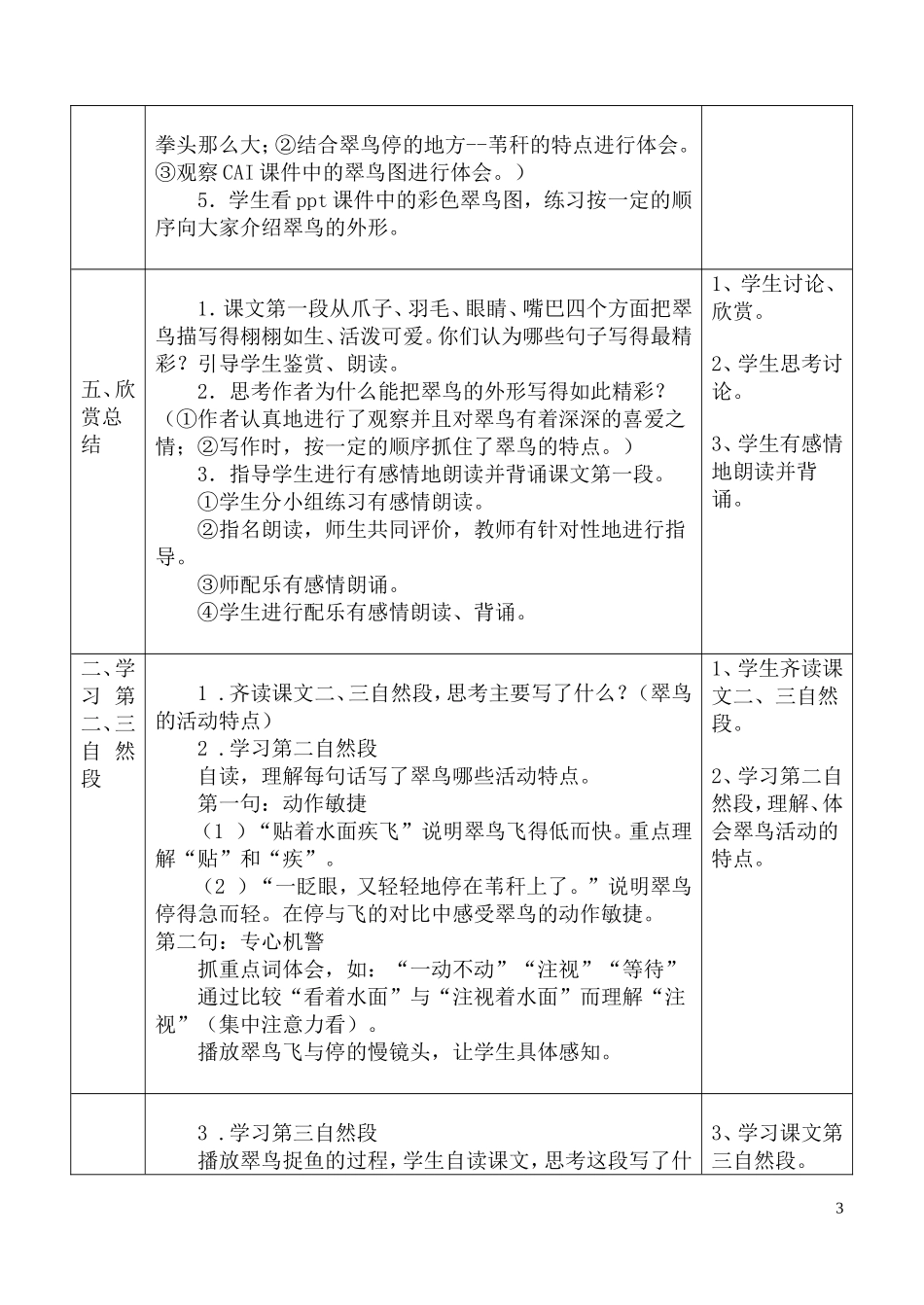 人教新课标三年级下册语文《翠鸟》教学设计_第3页