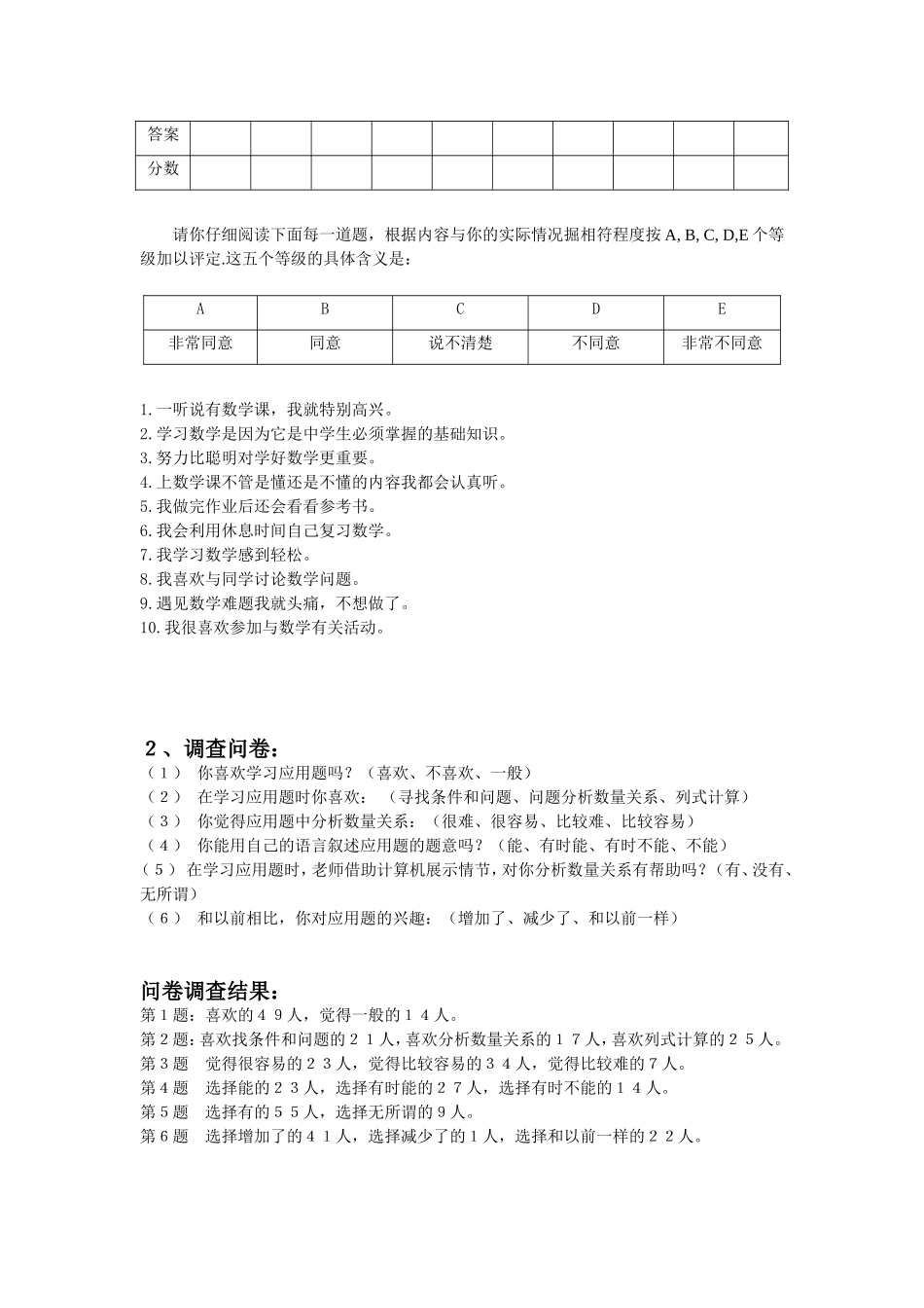 小学五、六年级学生数学学习兴趣问卷调查表一_第2页