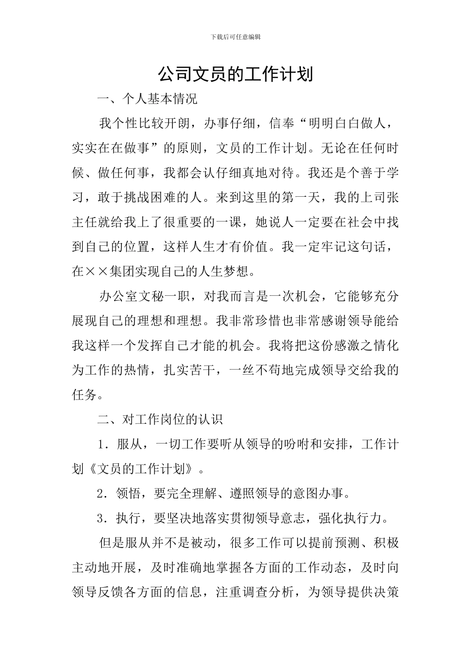 公司文员的工作计划_第1页
