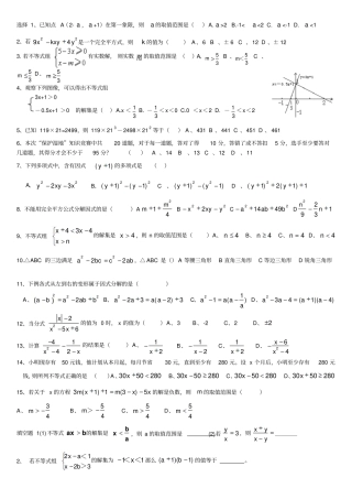 北师大版八年级数学下册不等式、因式分解综合练习2