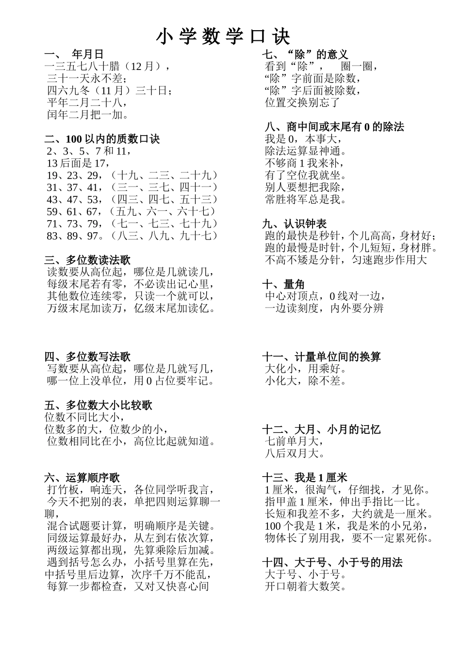小学数学口诀_第1页