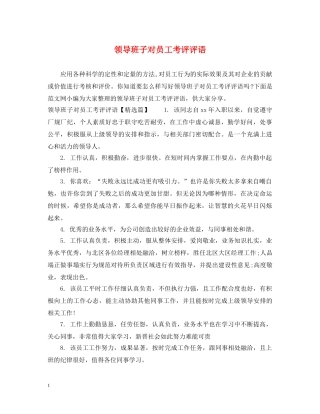 领导班子对员工考评评语 