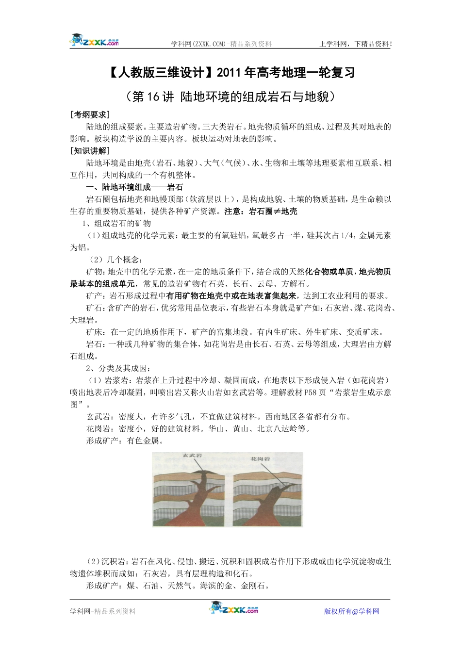 【人教版三维设计】2011年高考地理一轮复习：第16讲陆地环境的组成岩石与地貌_第1页