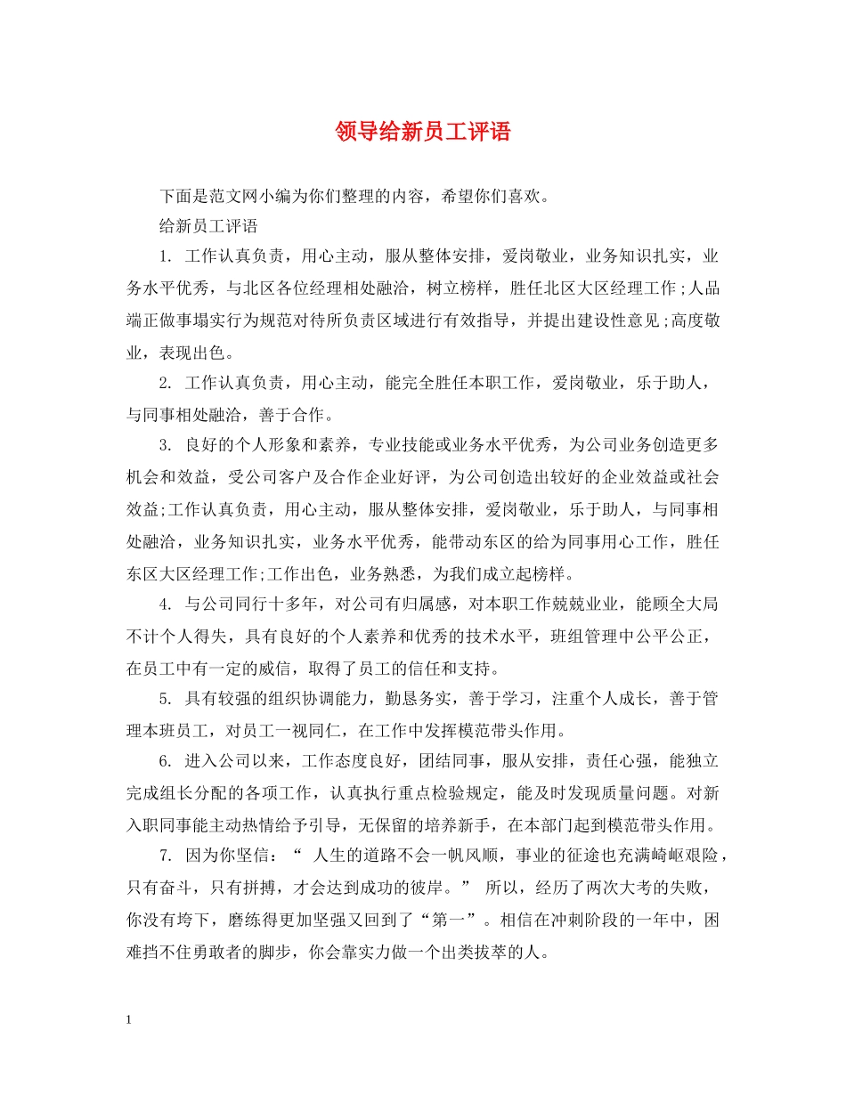 领导给新员工评语 _第1页