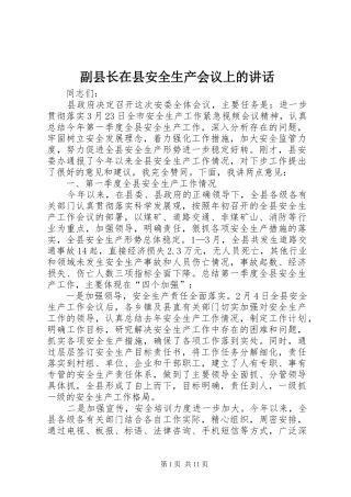 副县长在县安全生产会议上的讲话发言