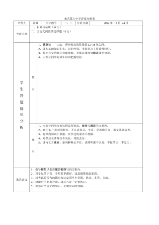 来宾第六中学评卷分析表(梁微选择题)