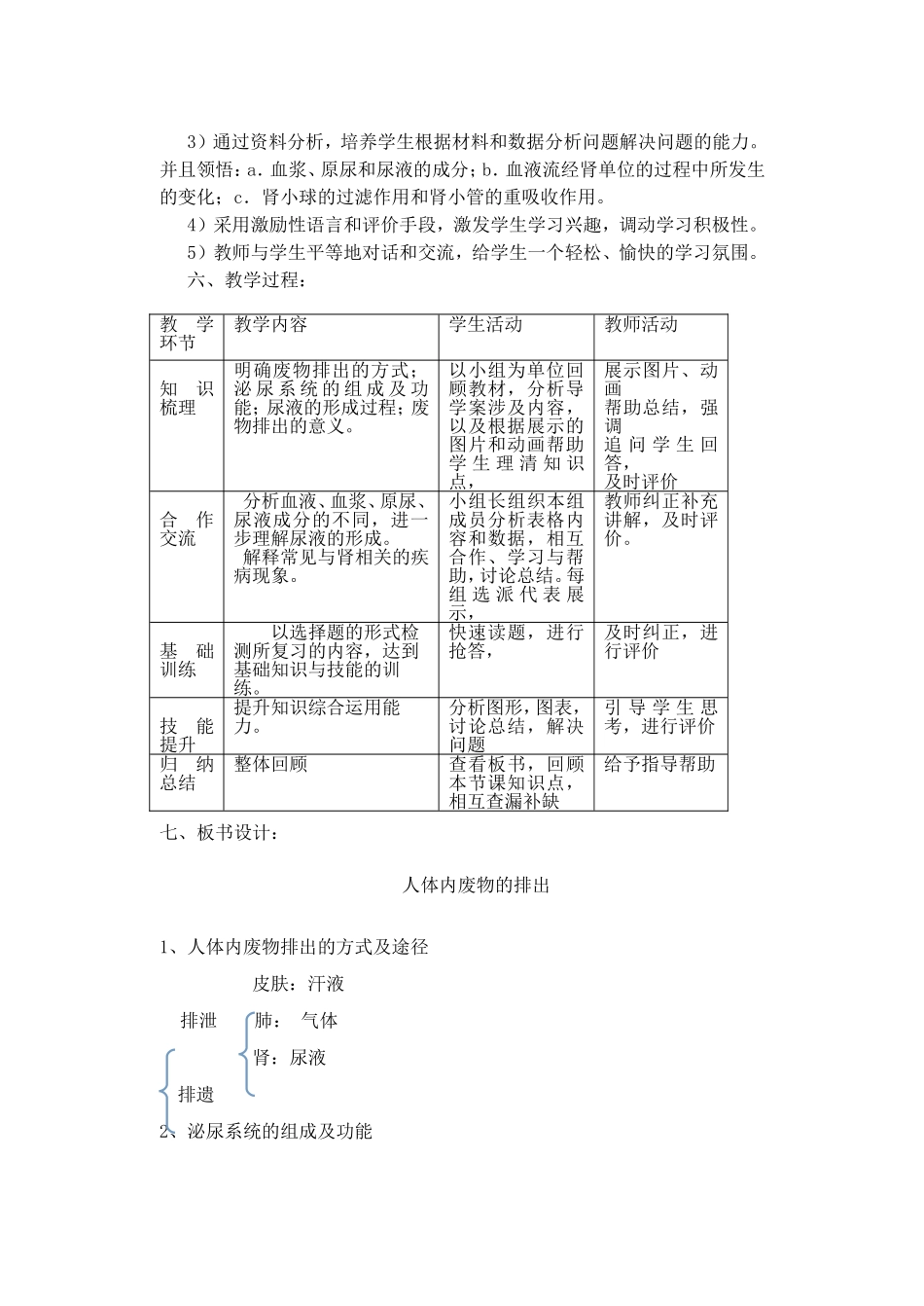 人体内废物的排出教学设计_第2页