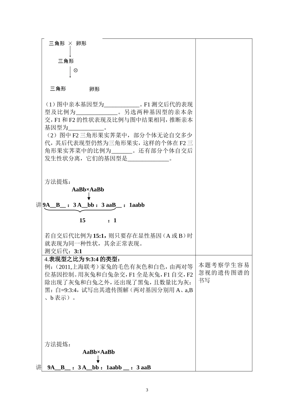 自由组合定律中的特值问题教案终稿_第3页