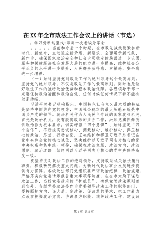 在XX年全市政法工作会议上的讲话发言（节选）
